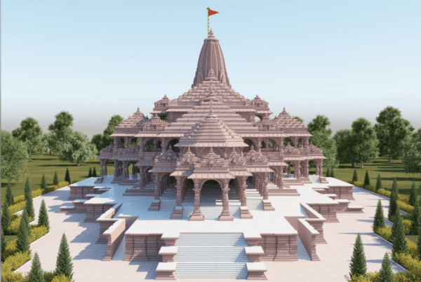 A digital rendering of the new Ram mandir in Ayodhya in India