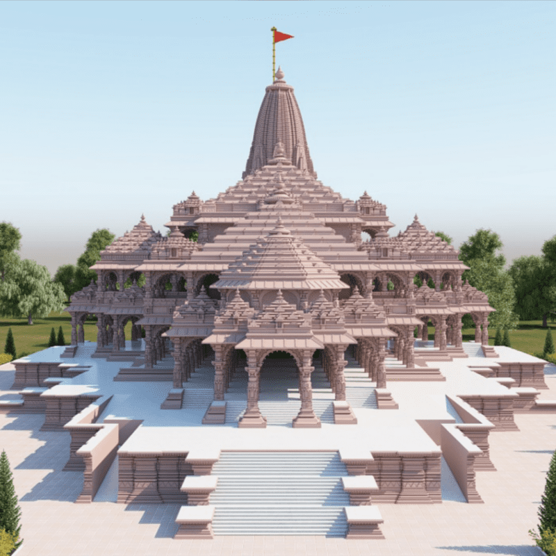 A digital rendering of the new Ram mandir in Ayodhya in India