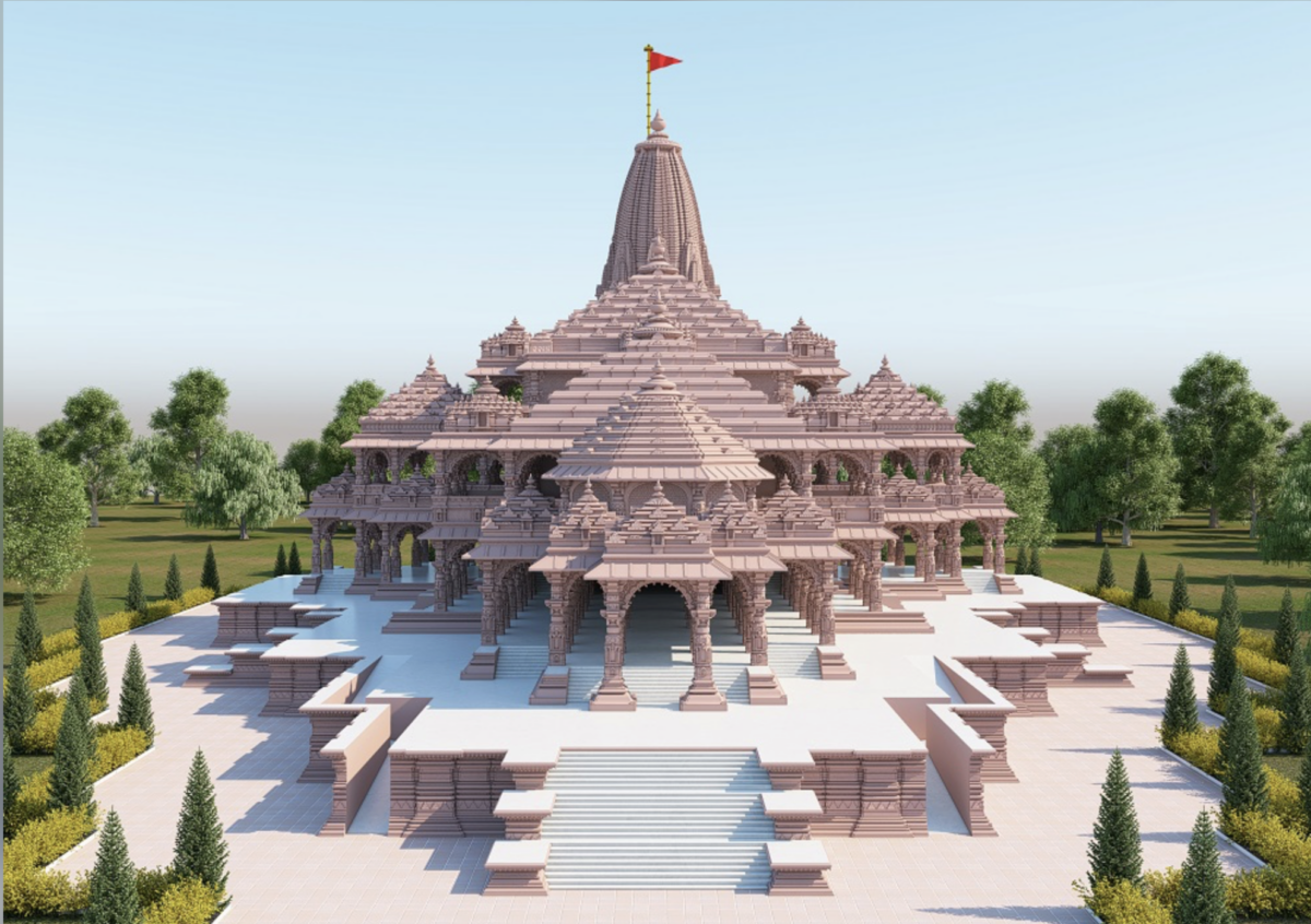 A digital rendering of the new Ram mandir in Ayodhya in India