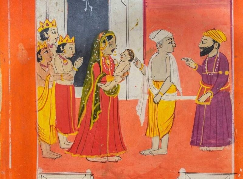 The village pandit looks at Guru Nanak’s horoscope