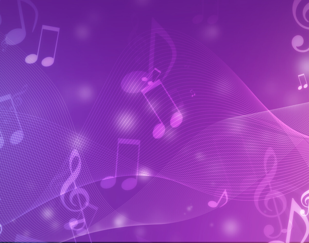 musical notes floating in a purple background
